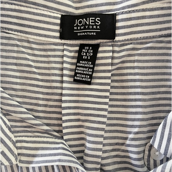 NWOT Jones New York Signature Striped Button‎ Down Tie Waist Short Sleeve Blouse - Picture 9 of 9